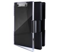 FRETONBA Clipboard A4 with Storage, Plastic Clip Board with Pen Holder, Portable Personalised Clipboard with Cover, Folder Box with Dual Compartment for School, Industry, Office Supplies, Black