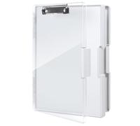FRETONBA Clipboard A4 with Storage, Plastic Clip Board with Pen Holder, Portable Personalised Clipboard with Cover, Folder Box with Dual Compartment for School, Industry, Office Supplies, White