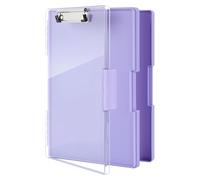 FRETONBA Clipboard A4 with Storage, Plastic Clip Board with Pen Holder, Portable Personalised Clipboard with Cover, Folder Box with Dual Compartment for School, Industry, Office Supplies, Purple