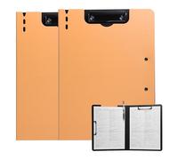 FRETONBA Clipboard Folder, 2 Pcs A4 Foldable Clipboard with Horizontal and Vertical Double Metal Clips, 360 Degree Foldable Binder Clipboards with Pen Holder, File Cover Work Folder Clipboards, Orange