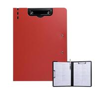 FRETONBA Clipboard Folder, A4 Foldable Clipboard with Horizontal and Vertical Double Metal Clips, 360 Degree Foldable Binder Clipboard with Pen Holder, File Cover Work Folder Clipboards, Red