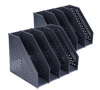 FRETONBA Magazine Rack Folding Bookshelf, 2 Pcs File Holder Vertical with 4 Compartments, Book Holder for Office Storage and Organiser, Desktop Bookshelf for School, Library, Office, Dark Grey