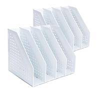FRETONBA Magazine Rack Folding Bookshelf, 2 Pcs File Holder Vertical with 4 Compartments, Book Holder for Office Storage and Organiser, Desktop Bookshelf for School, Library, Office, Light Grey