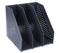 FRETONBA Magazine Rack Folding Bookshelf, File Holder Vertical with 3 Compartments, Book Holder for Office Storage and Organiser, Desktop Bookshelf for School, Library, Office, Dark Grey