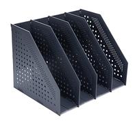 FRETONBA Magazine Rack Folding Bookshelf, File Holder Vertical with 4 Compartments, Book Holder for Office Storage and Organiser, Desktop Bookshelf for School, Library, Office, Dark Grey