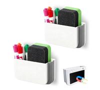 FRETONBA Magnetic Pen Holder Foldable, 2 Pcs Magnetic Marker Holder, Whiteboard Pen Holders Organizer, Magnetics Marker Storage for Fridge, Refrigerator, Locker (White)