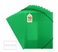 FRETONBA Plastic Folders A4 with Elastic Bands, Document Wallets Pack of 10 Pieces, File Organiser for Paperwork, Punched Pockets A4 with 3 Flaps for Files, Paper Storage, Transparent Green