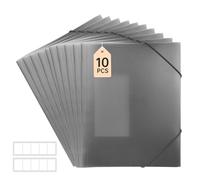 FRETONBA Plastic Folders A4 with Elastic Bands, Document Wallets Pack of 10 Pieces, File Organiser for Paperwork, Punched Pockets A4 with 3 Flaps for Files, Paper Storage, Transparent Black