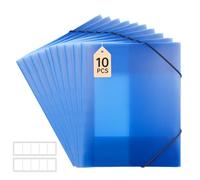 FRETONBA Plastic Folders A4 with Elastic Bands, Document Wallets Pack of 10 Pieces, File Organiser for Paperwork, Punched Pockets A4 with 3 Flaps for Files, Paper Storage, Transparent Blue