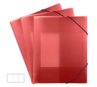 FRETONBA Plastic Folders A4 with Elastic Bands, Document Wallets Pack of 3 Pieces, File Organiser for Paperwork, Punched Pockets A4 with 3 Flaps for Files, Paper Storage, Transparent Red