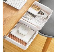 FRETONBA Under Desk Drawer 2 Pcs, White Hidden Organizer, Self-adhesive Under Table Storage, Under Desk Tray for Office and Vanity, Mini