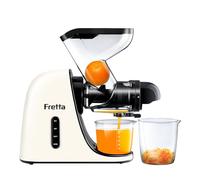 Fretta Slow Masticating Juicer Machine, BPA-Free Cold Press Juicer with Wide Dual Feed Chute, Auto Reverse, High Nutrient Extraction, Quiet Motor, White