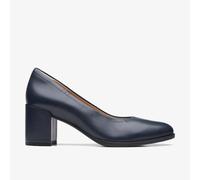 Clarks Womens Freva 55 Court Navy Leather Court Shoes,Heels Leather Smart