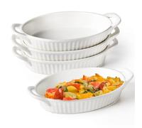 Frewinky Au Gratin Baking Dishes,9-inch Ceramic Baking Dish Set with Handles Heat Resistant,Mini Casserole-Dishes for Oven, Porcelain Oval Baking Dishes for Gratin,Casserole and Roasting,White