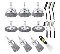 Frewurwer 16-Piece Carbon Wire Wheel Brush Set for Drills with 1/4" Hex Handle, Ideal for Rust and Dirt Removal