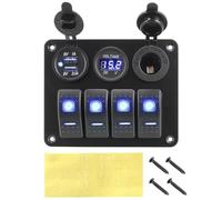 Frewurwer LED Rocker Switch Panel 4 Gang with 12V/24V DC Dual USB Digital Voltmeter Circuit Breaker Interior Accessory Set