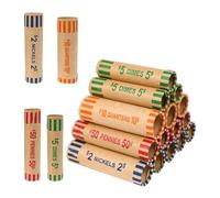 Frewurwer Preformed Coin Wrappers Rolls-128 Pcs Assorted Heavy Duty Rolls for Quarters, Pennies, Nickels,and Dimes