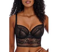 Freya Longline Plunge Bra Sydnie - Lace, Underwired, Non-Padded, Sheer - Black 28FF