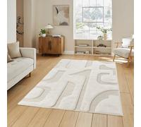 Freya Living Room Area Rug Contemporary 3D Embossed Modern Boho Design - Cream 200Cm X 290Cm