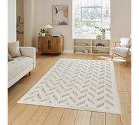 Freya Living Room Area Rug Contemporary 3D Embossed Modern Herringbone Design - Cream 160Cm X 230Cm