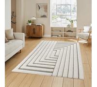 Freya Living Room Area Rug Contemporary 3D Embossed Modern Merge Line Design - Cream 200Cm X 290Cm
