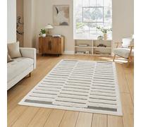 Freya Living Room Area Rug Contemporary 3D Embossed Modern Stripe Bar Design - Cream 160Cm X 230Cm