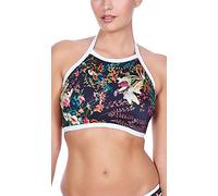 Freya Womens Club Tropicana Underwire High Neck Swim Crop Top, 28DD, Midnight
