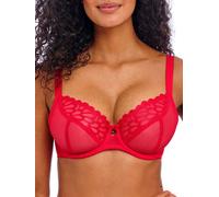 Freya Womens Loveland Sheer Plunge Bra - Boudoir Noir - Red Polyamide - Size 36D