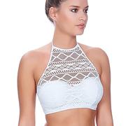 Freya Women's Sundance Underwire Padded High-Neck Crop Swim Top Bikini, White, 30DD