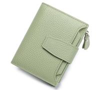 FREYAMIRA Rfid Blocking Wallet for Women Bifold Leather Wallet Compact Card Holder with Zipper Coin Pocket & 4 ID Windows, Green, Modern