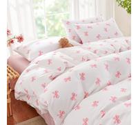 Freyamy White Double Duvet Cover Set - 3pcs Aesthetic Pink Bow Bedding Set Chic, Lovely Girl Bedding Set Single Size 200x200 cm and 2 Pillowcase 50x75 cm