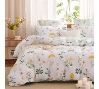 Freyamy White Floral Double Duvet Cover Set 3pcs Aesthetic Flower Bedding | Floral Chic Bedding Set Single Size 200x200 cm and 2 Pillowcase 50x75 cm