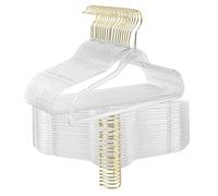 FREZON Clear Acrylic Plastic Hangers for Clothes for Adult Closet Heavy Duty Hangers Space Saving 360 Degree Swivel Hook and Notches (50, Gold/Clear)
