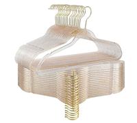 FREZON Clear Acrylic Plastic Hangers for Clothes for Adult Closet Heavy Duty Hangers Space Saving 360 Degree Swivel Hook and Notches (50, Gold/Gold Glitter)
