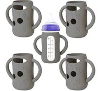 Frezonika - 4 Pack Silicone Sleeve Compatible with Lansinoh Glass Bottles (Elephant Gray, 5 oz)