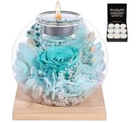 FRFG Eternal Flower Preserved Rose and Scented Candle Set Perfect for Romantic Home Decor Ideal for Women Gift for Holidays Kitchen Dining Table Bedroom Living Room Decoration (Cyan)