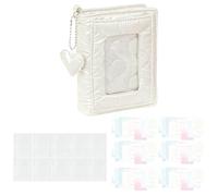 Frfik 5-Ring Notebook - Ring Binder, M5 Spiral Diary | Folder with Fabric Cotton Cover & Heart Pendant | Soft with Transparent Pages, Card Slot & Cute Stickers for Students