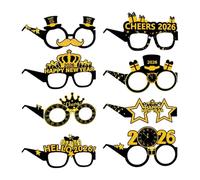 Frfik New Year Glasses,Set With 8 Photo Booth Props | Glasses for Photoshoot,For Teens Adults Hosts Guests Nightparties Dinners In