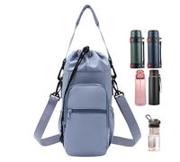 Frfik Nylon Water Bottle Bag - Insulated Water Bottle Carrier, Bottles Sling Holder Case, Cup Cover with Strap & Pocket, Breathable for Men, Women, Students, Hiking, Travel, Gym, Sports