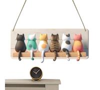 Frfik Wood & Metal Cute Wall Hooks - 30 cm Cat Key Hook, Cat Hooks | Cartoon Clothes Hookş, Funny Home Decoration for Bedroom, Living Room, Kitchen, Pantry, Kids Room, Office, Hallway