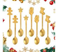 Frgasgds Christmas Coffee Spoons, 8 Pieces Stainless Steel Dessert Mixing Spoons, 4 Styles: Socks, Star, Snowman, Gingerbread Man, 5.1in Long, Ideal for Drinks & Desserts, Perfect for Gifting