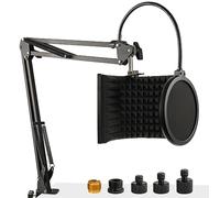 Frgyee Microphone Isolation Shield with Mic Stand and Pop Filter, Foldable Sound Shield for Most Condenser Microphone, High Density Absorbent Foam to Filter Vocal
