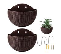 Frhwye 2PCS Hanging Planter Outdoor Pot, Imitation Rattan Wall Hanging Flower Pot,Plant Baskets Container Hanger Holder Flowers Planter With Drainage Hole and Hooks for Balcony Fence,Indoor Outdoor