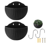 Frhwye 2PCS Hanging Planter Outdoor Pot, Imitation Rattan Wall Hanging Flower Pot,Plant Baskets Container Hanger Holder Flowers Planter With Drainage Hole and Hooks for Balcony Fence,Indoor Outdoor
