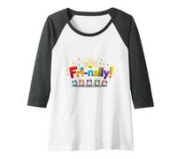 Fri-Nally! Colorful Celebration for Weekend Warriors Raglan Baseball Tee, Women, Dark Heather/White, S