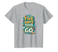 Fri-Yay Five Days Down Two to Go School Countdown T-Shirt, Kids, Heather Grey, 10 Years