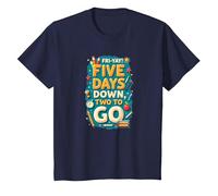 Fri-Yay Five Days Down Two to Go School Countdown T-Shirt, Kids, Navy, 6 Years