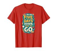 Fri-Yay Five Days Down Two to Go School Countdown T-Shirt, Men, Red, XXL