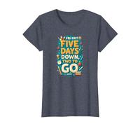 Fri-Yay Five Days Down Two to Go School Countdown T-Shirt, Women, Heather Blue, M