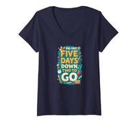 Fri-Yay Five Days Down Two to Go School Countdown V-Neck T-Shirt, Women, Navy, L